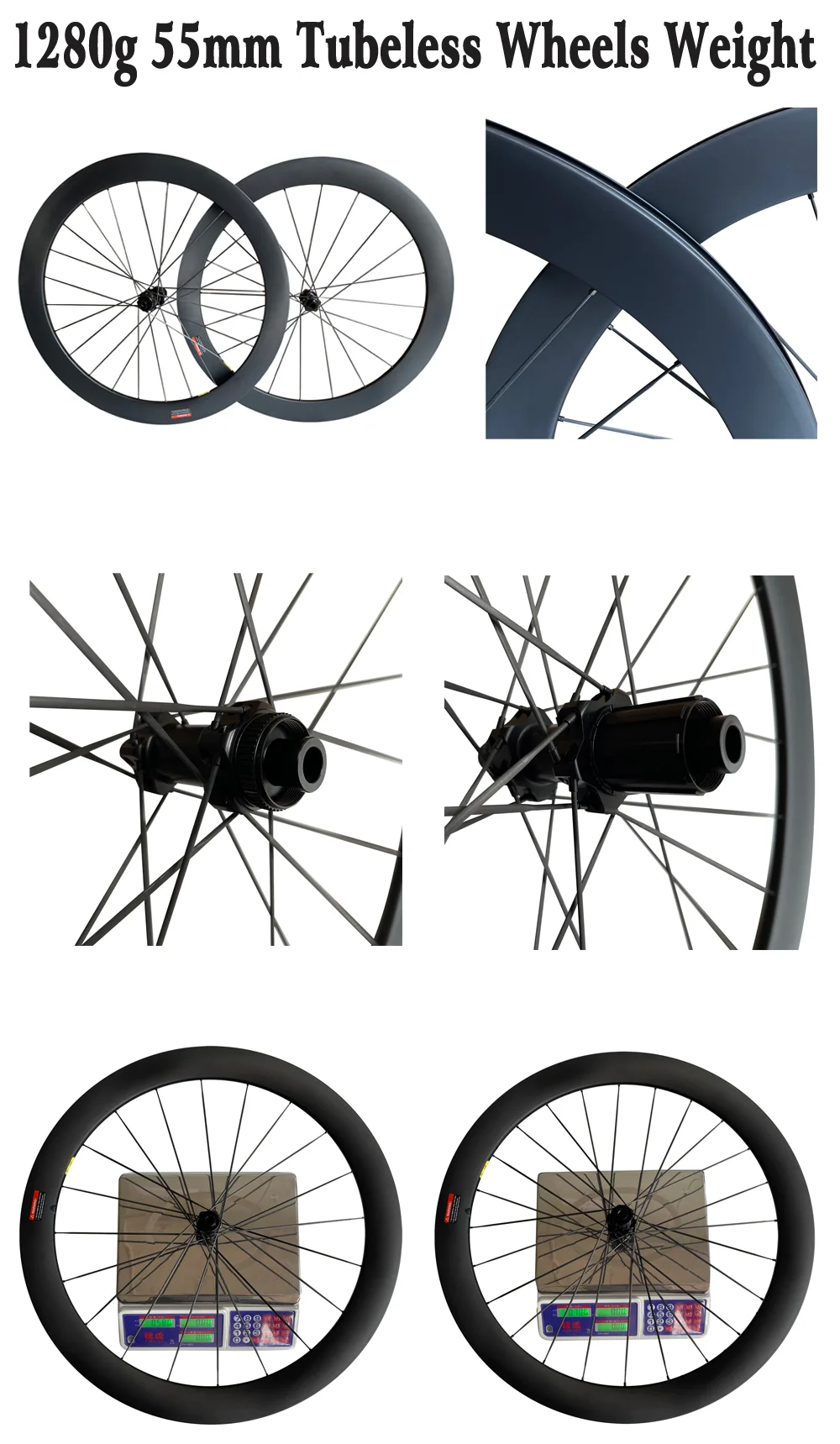 2024 Lightweight Carbon Spoke Wheels Disc Gravel Carbon Wheels 42mm Tubeless 55mm Tubeless Full Carbon Wheels 25mm Width Rims