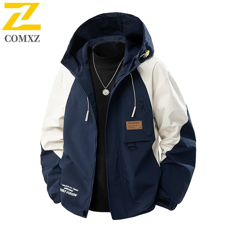 

COMXZ Мужская альпинистская куртка с капюшоном, уличная удобная мотоциклетная куртка, повседневная однотонная дорожная легкая осенняя одежда