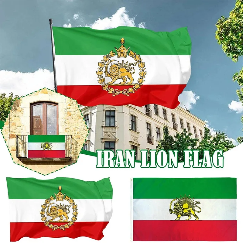 10pcs Iran Flag Hand Waving 14x21cm Historic Lion Crown Banner Old Constitutional Revolution Polyester Flag with Plastic Pole