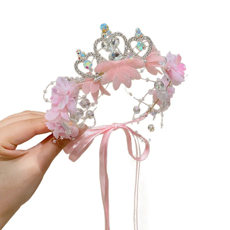 Flower Girl Fairy Headpiece Crystal Tiara Headband Toddler Flower Crown Hair Pieces Hair Vine Accessories