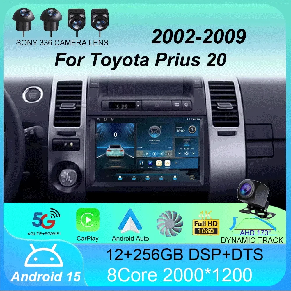 

Car Radio Android 15 Carplay Auto WIFI+4G For Toyota Prius 20 2002-2009 Multimedia Video Player GPS Navigation Stereo Head Unit