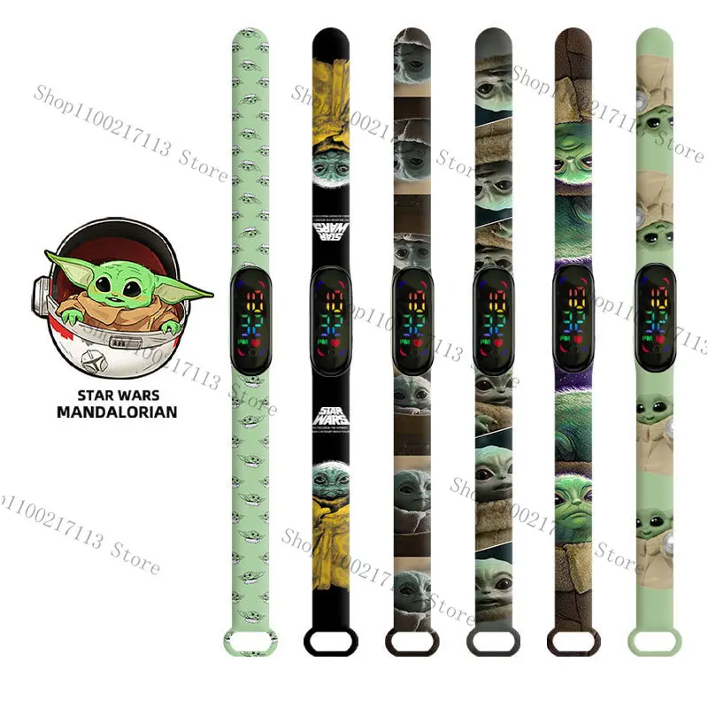 Disney Kinderuhr Cartoon Anime Figur Druck Baby Yoda Leuchtende Armbanduhr LED Touch Wasserdicht Sport Kinderuhr