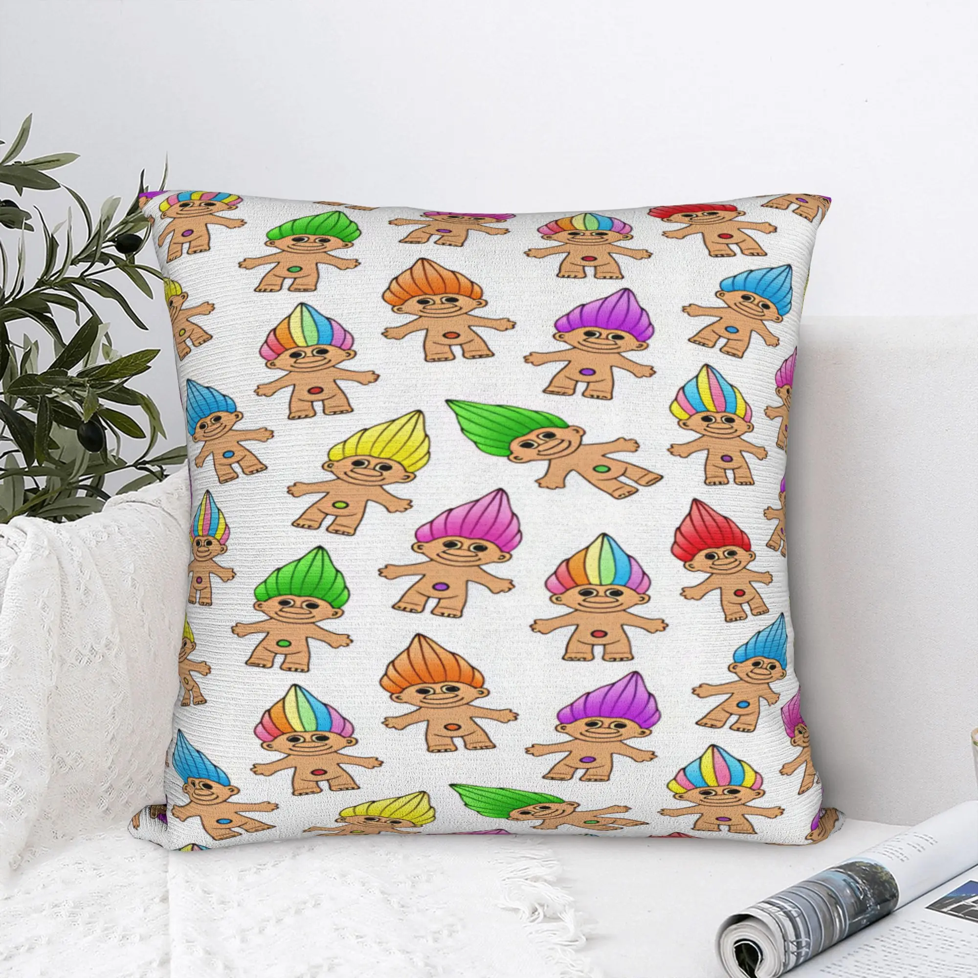 Pillow Cover Troll Doll  Retro Trendy Pillow Case For Sofa Couch Bed Living Room Pillowcases