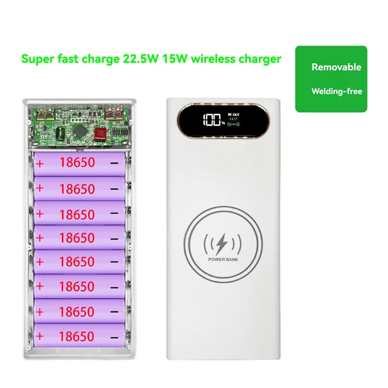 ABFN-8*18650 Rechargeable Battery Charger  Dual USB Battery Shell  DIY Power Bank Case Fast Charging Battery Bank Box Storage Bo