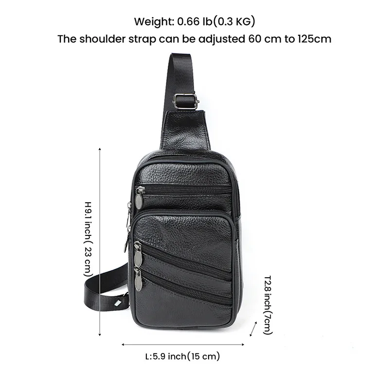 Genuine Leather Chest Pack Multi-functional Adjustable Men's Chest Bag Large Capacity for Cycling and Sports