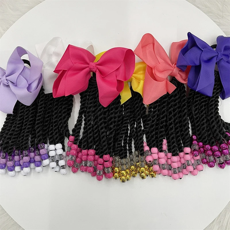 African Children\'s Dirty Braids Beaded Braided Ponytail Women Hair Extensions Fiber Braiding Child Synthetic Beads Wigs