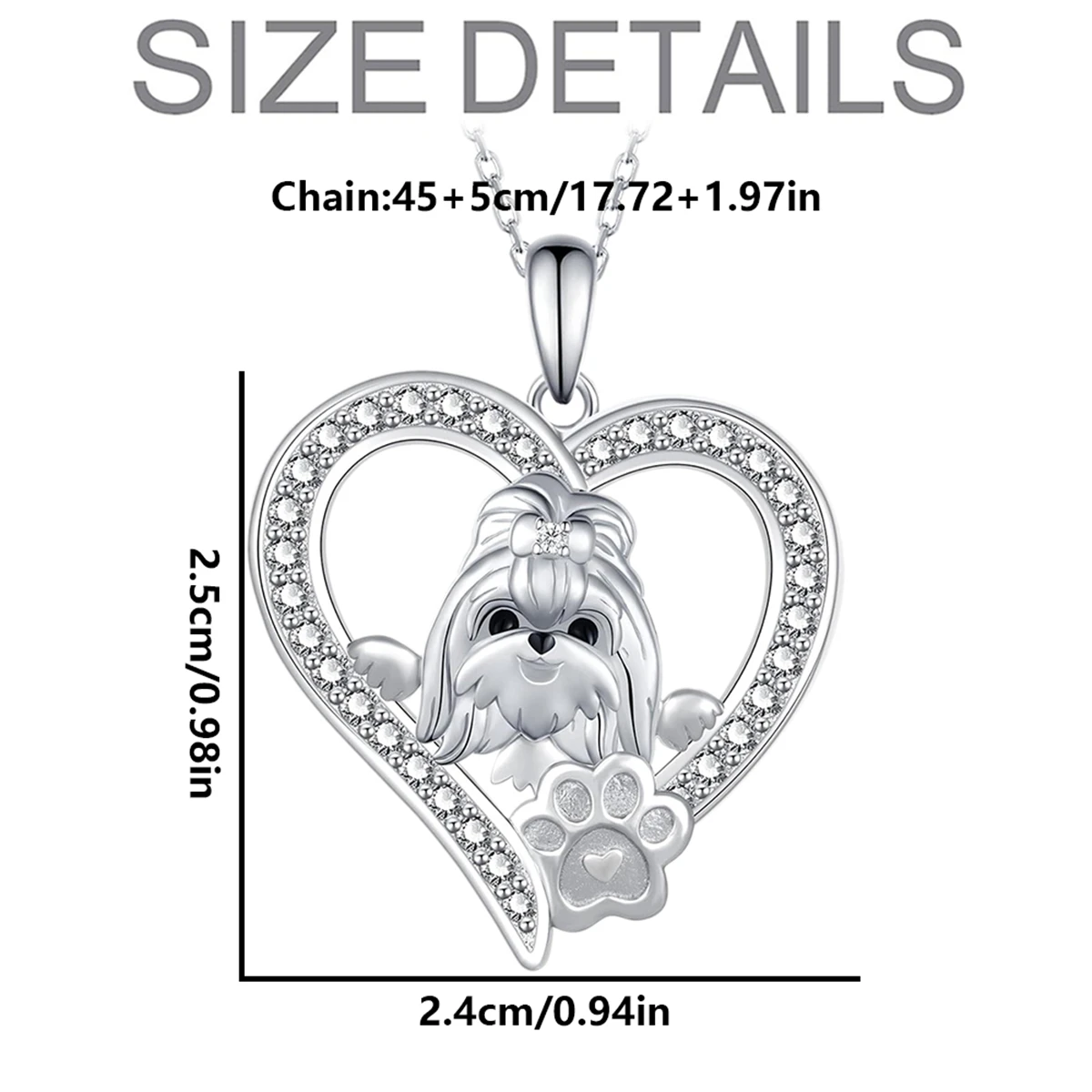1Pc Cute Heart Shape Shih Tzu Rhinestone Necklace Exquisite Pet Puppy Memorial Jewelry Dog Lover Holiday Birthday Gift