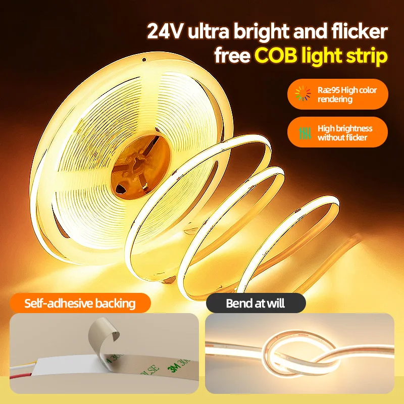 

5M 10M FOB COB LED Strip Lights High Density Flexible Diode Tape Light 3000K 4000K 6000K Linear Dimmable 24V