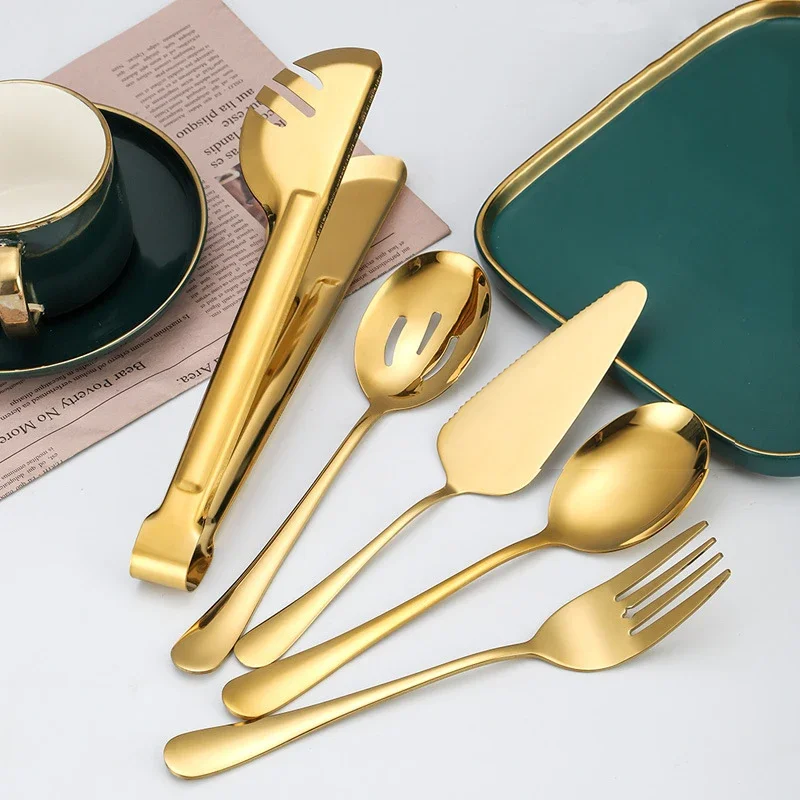 

5/6pcs Stainless steel communal food serving spoon Colander serving spoon Communal tableware set suitable for family dinners