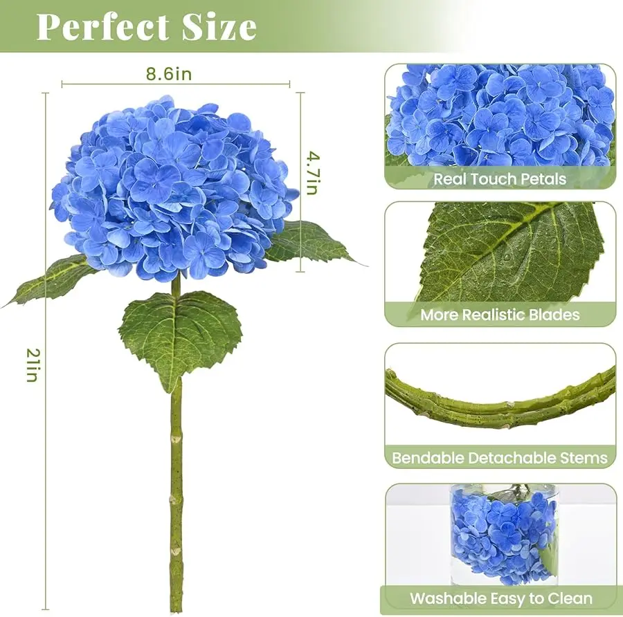 3 szt. sztucznych hortensji o długości 53 cm, lateksowe hortensje o realistycznej fakturze, naturalnie wyglądające duże hortensje do dekoracji domu i aranżacji na przyjęcia.