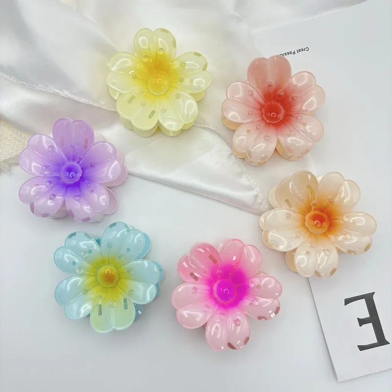 AISHG 8cm Gradient Flower Hair Clip Women Korean Sweet Hair Claws Crab Clamp Barrettes Girl Hawaiian Headwear Accessories