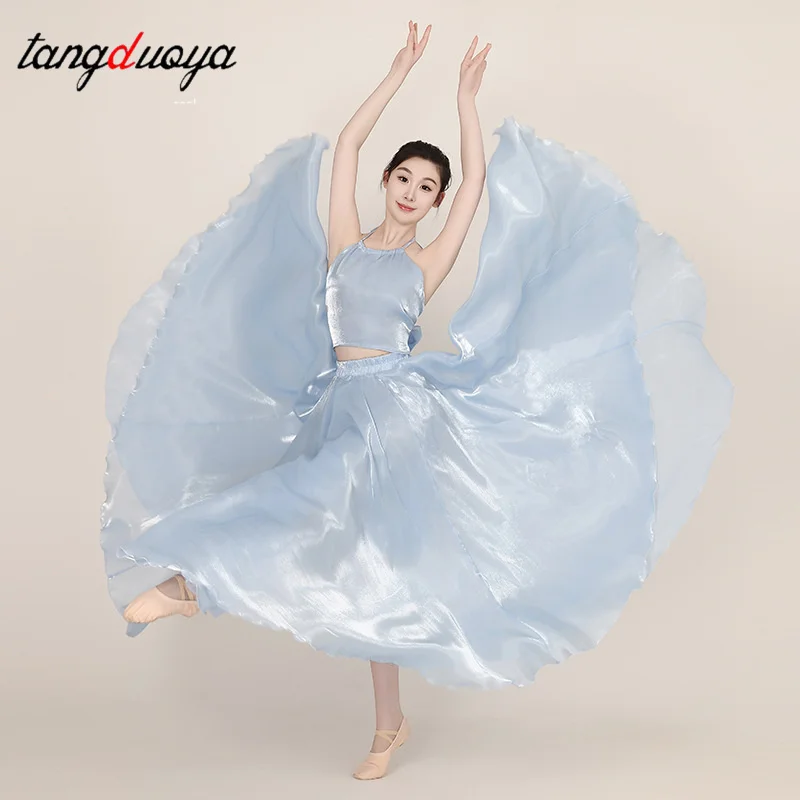 

Fairy Half-length skirt Shining Pearl luster Long Classical dance Skirt Large hem Belly Dance Skirt Solid Color Long Skirts