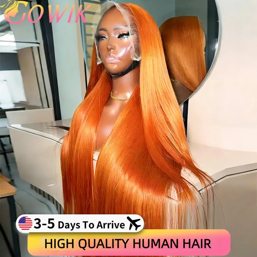 

Colored Orange Ginger Straight Human Hair Wig 13x6 Hd Lace Human Hair Wig 350 Brazilian PrePlucked Wig Human Hair For Black Wome