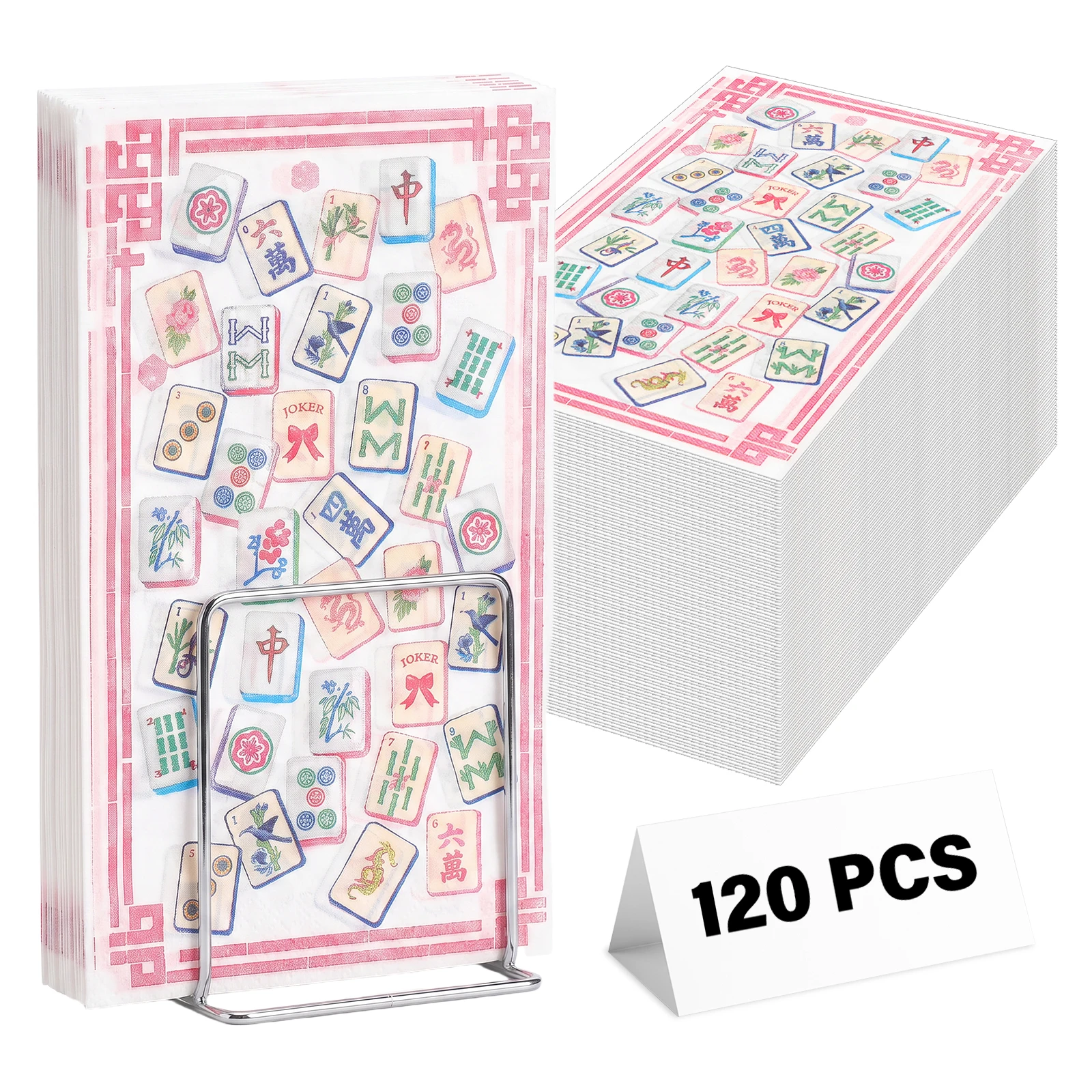 120Pcs Paper Napkin Mahjong Design/Striped Design/Flowers and Birds Party Napkins Absorbent Napkins for Wedding Engagement Party