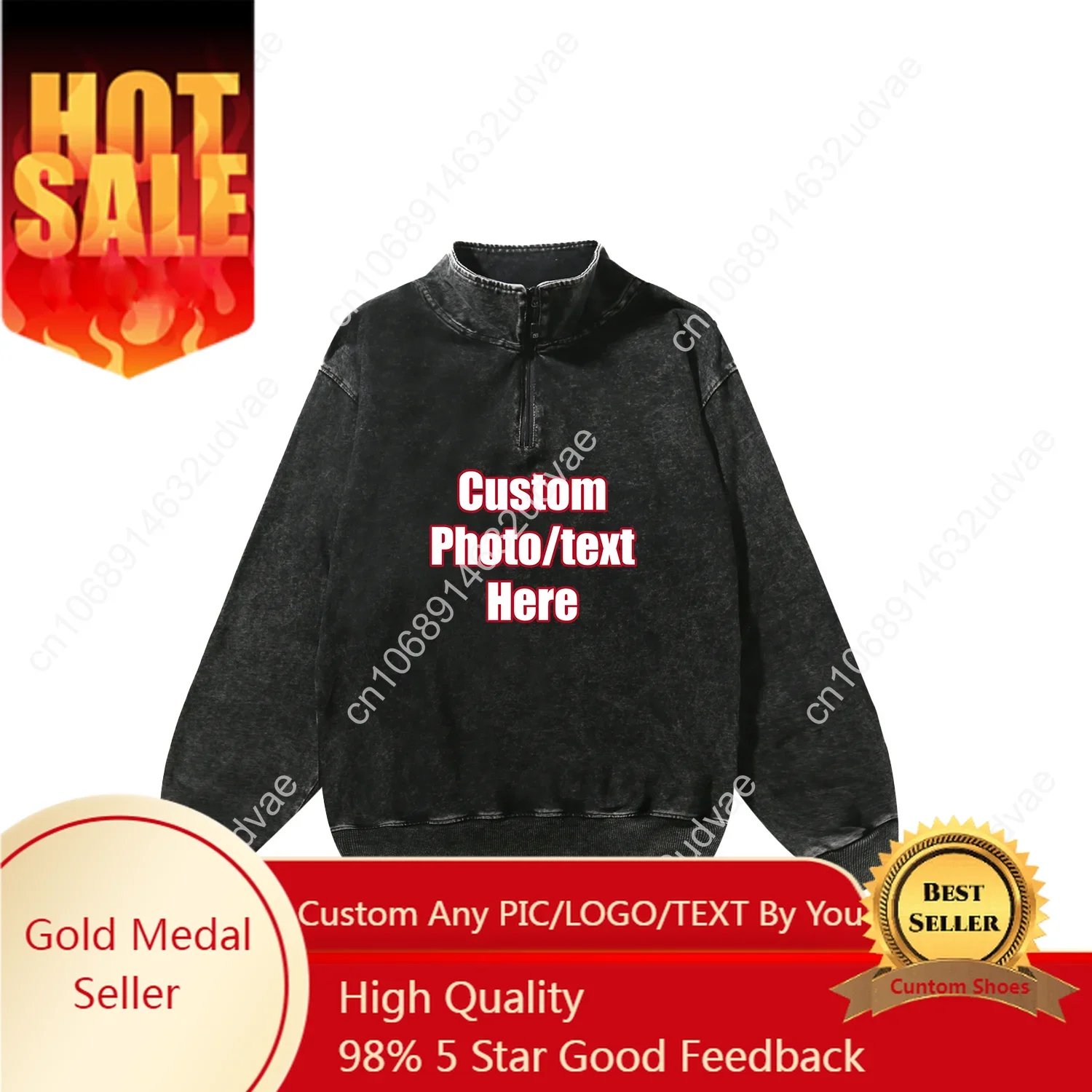 

Custom Retro Sweatshirt Man Woman Vintage Pullover Half Zipper Sweat Shirt Photo Custom Made Tops Long Sleeved Tshirt