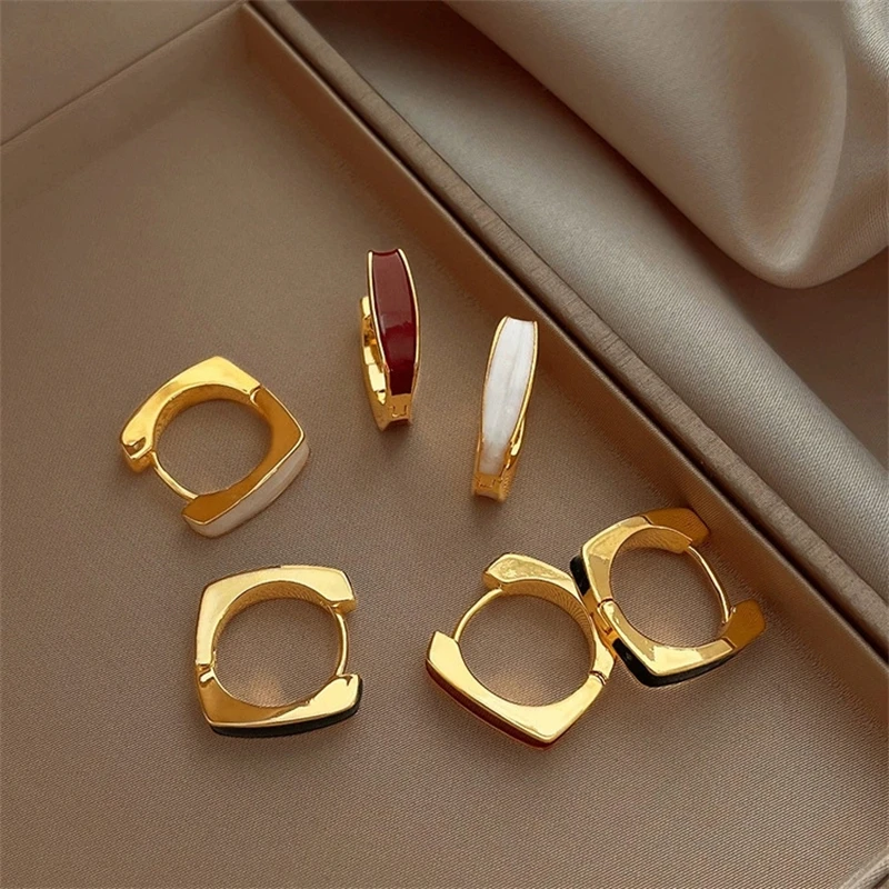 15MM Glaze Red White Black Square Hoop Earring for Women Ear Cuff Exaggerated Personality Temperament Simple Jewelry Brincos