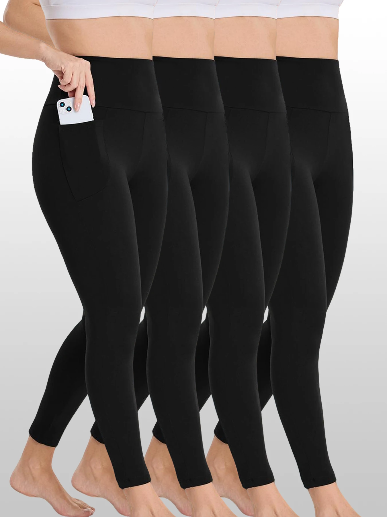 

4 пары супермягких спортивных леггинсов для женщин с карманами, высокая талия, коррекция живота, для тренировок, йоги, бега