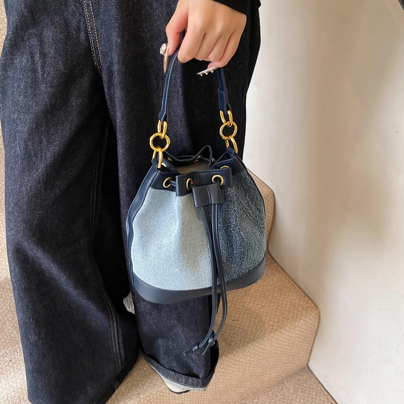 Denim Bucket Shoulder Crossbody Bags for Women Handbags and Purses New Vintage Ladies Messenger Bags High Qulaity