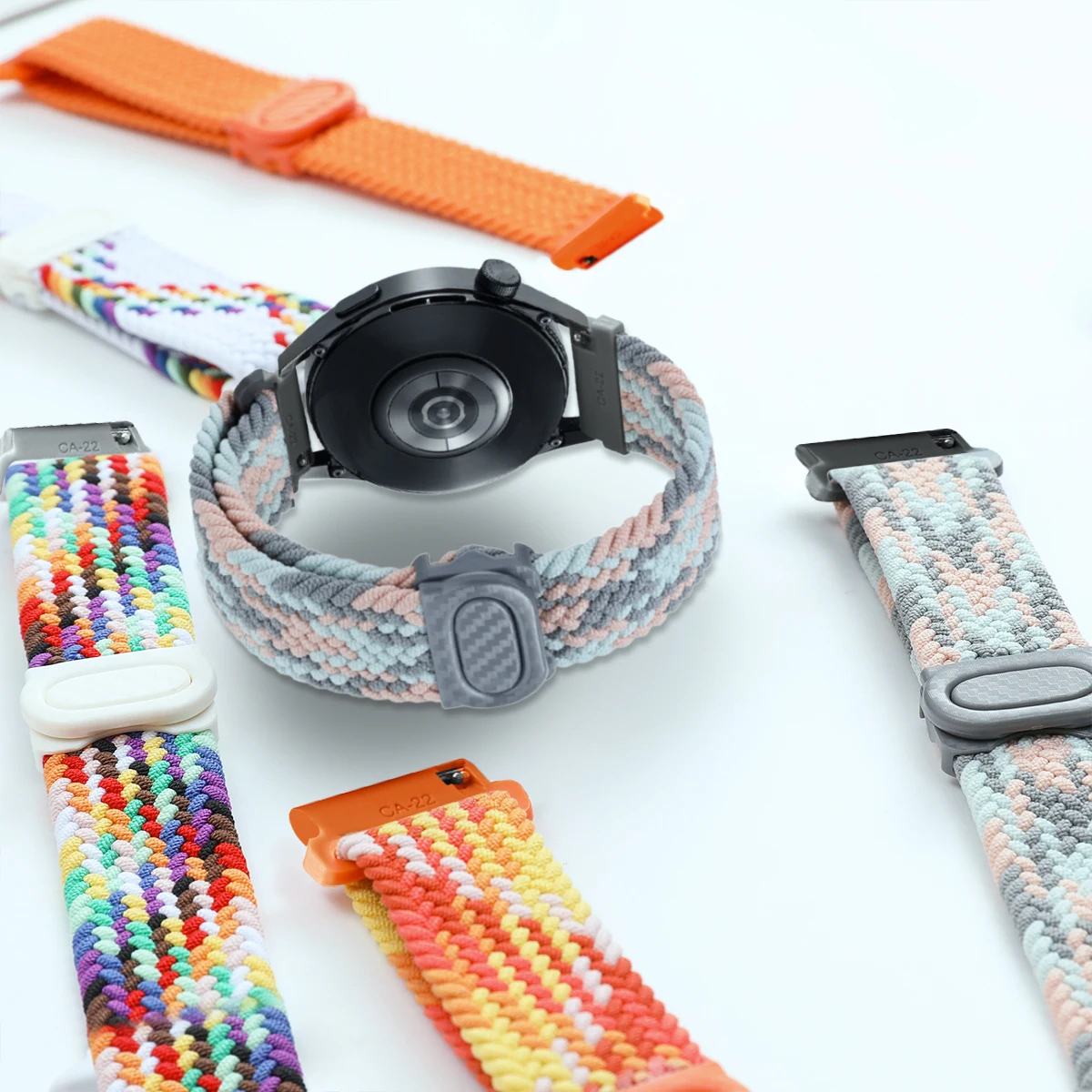 サムスンギャラクシーウォッチ、ウォッチ6、5、4、gear、s3 Active、huawei、Amazfit Gtr、20mm、22mm、40mm、44mm用のナイロンループ編組ストラップ