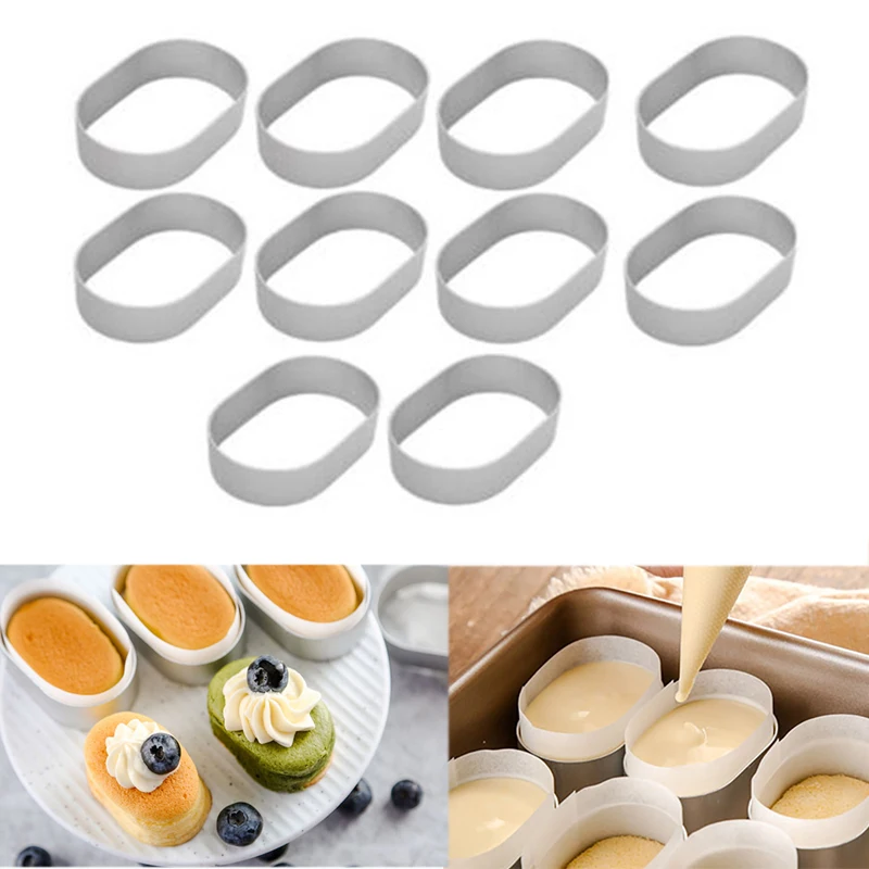 10/5PCS Aluminum Alloy Oval Mousse Cheese Semi-cooked Ring Egg Tart 100PCS High Temperature Oil Paper Cake Cutting Baking Mold