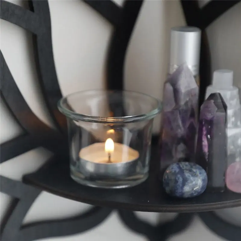 AEE4-Lotus رف زاوية خشبي جدار جبل رف معلق ديكور زهرة النبات عرض الرف لغرفة النوم كتاب غرفة ديكور #3