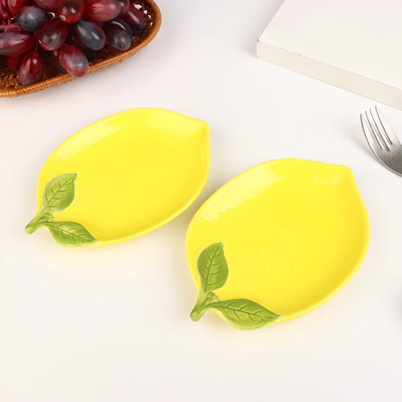 Creative Cartoon Lemon Shaped Ceramic Dish Salad Dish Family Fruit Snack Plate Kitchen Utensils Accessories