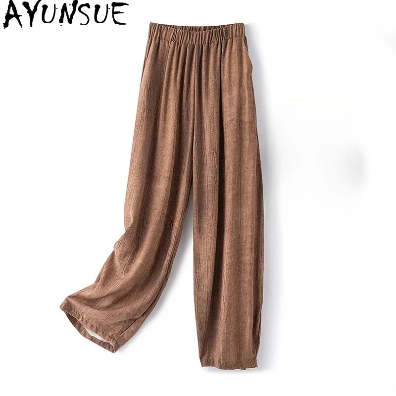 

Шелковые и хлопковые женские брюки и штаны: повседневные длинные брюки для женщин, высококачественные широкие брюки-фонарики, женская одежда.