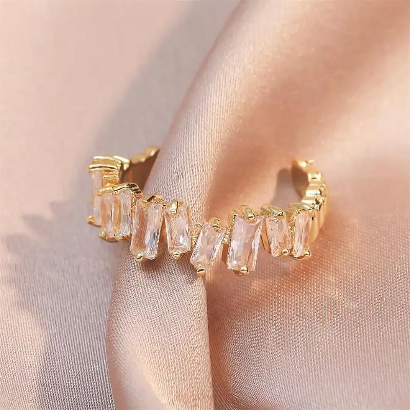 

Uilz Exquisite Geometric Micro Inlaid Zircon Open Ring For Women Fashion Design Ins Style Irregular Ring Party Jewelry