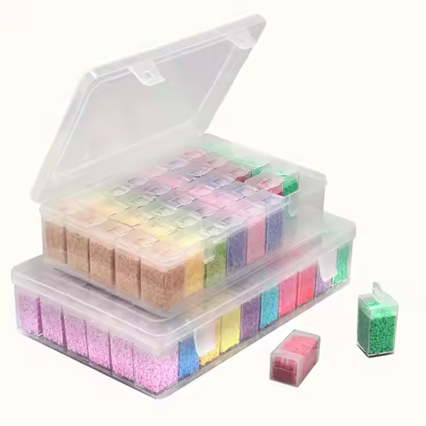 40/60 Diamond Painting Bead Storage Box Set with Transparent Lid and Compartments - Durable Plastic Organizer with Labeled