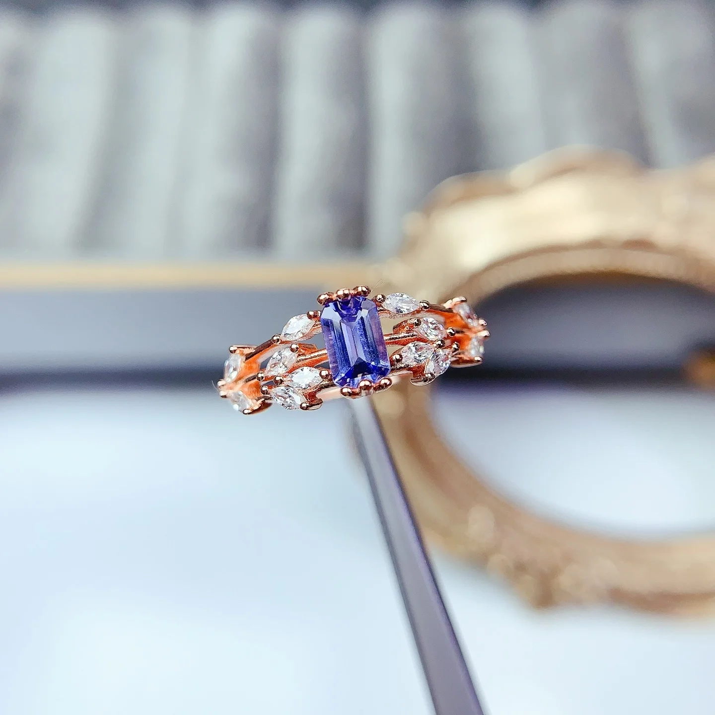 

New 925 Sterling Silver Tanzanite Ring, 4x6mm Rectangle, Versatile Fashion, Light Luxury Women's Stylish Universal Design