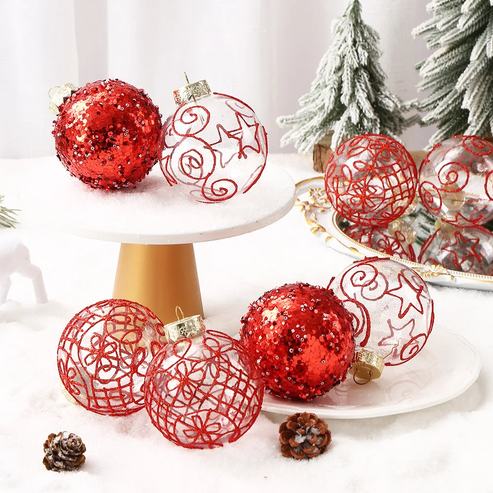 6/8cm 6pcs High-quality Transparent Painted Christmas Ball Set Christmas Decorations Christmas Tree Hanging Ornaments - Image 3