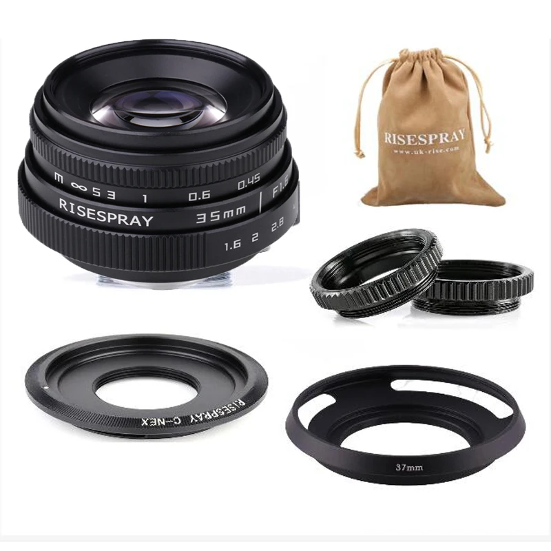 

FUJIAN 35mm f/1.6 APS-C CCTV Lens+adapter ring+2 Macro Ring+lens hood for SONY NEX Mirroless Camera A5300/A6000/A6300/A7/A7II/A9