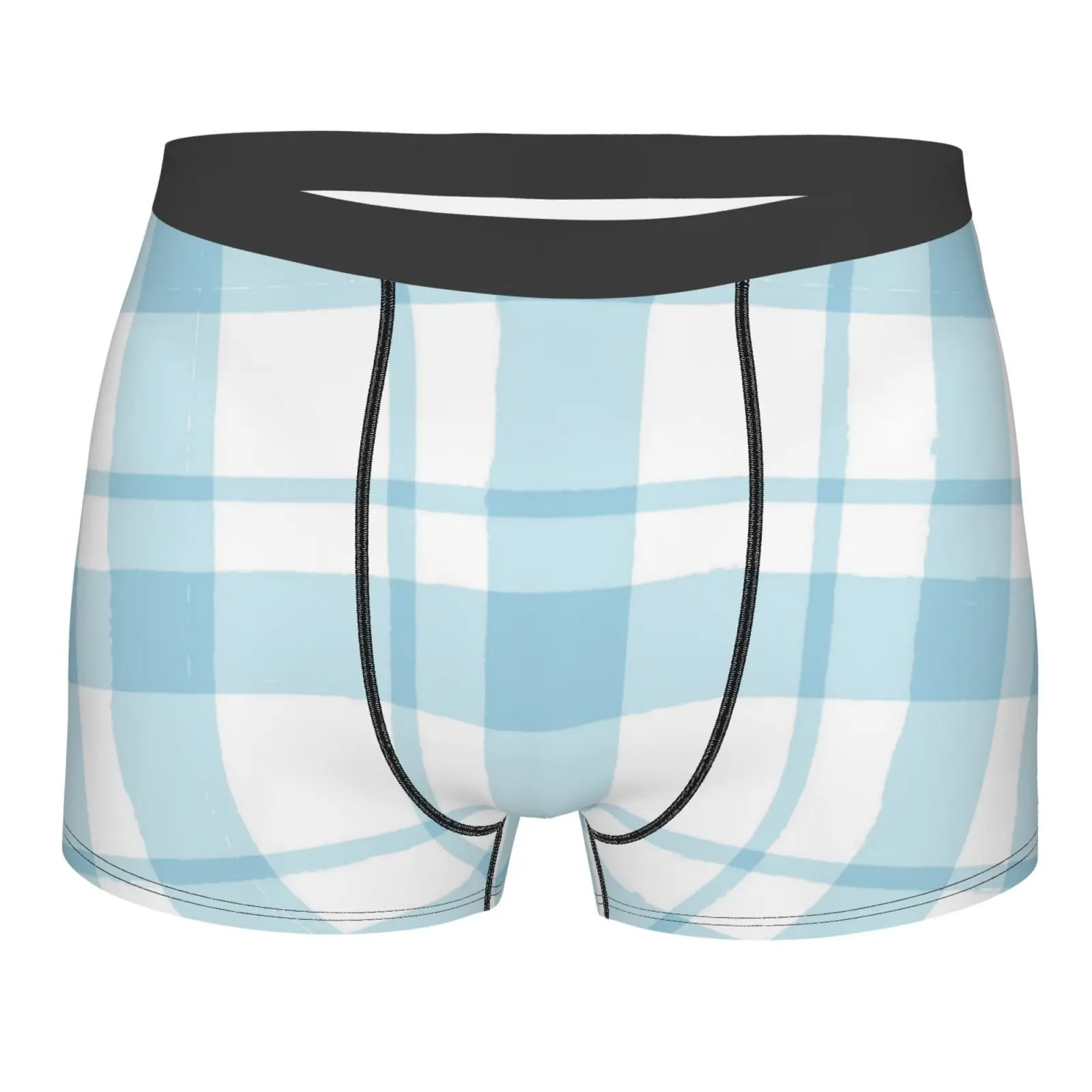 Blue and White Checkered Pattern Men Underwear Boxers Men Novelty Underpant Breathable Printed Male Underpants Man Boxer Briefs