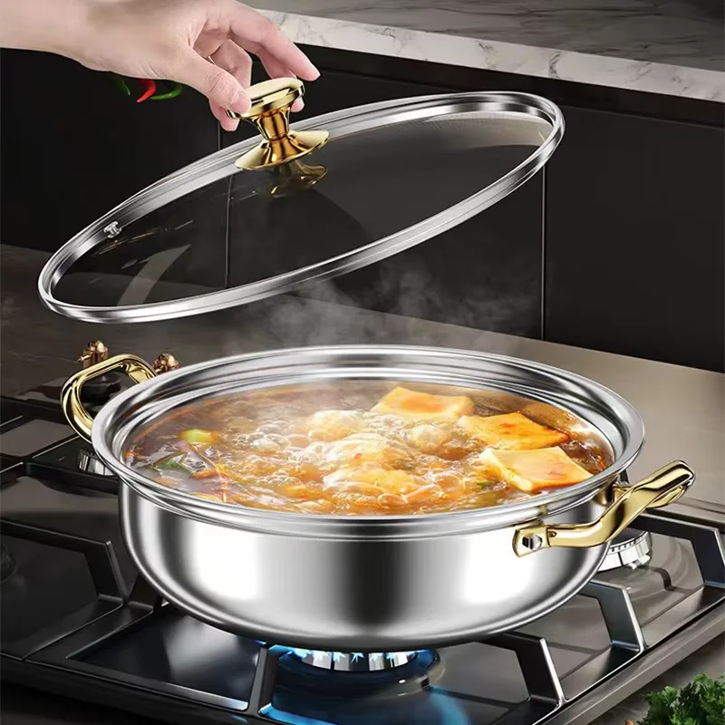 

30cm Stainless Steel Soup Pot Wok Non-stick Honeycomb with lid Household Frying Pan Induction Cooker Gas Stove Universal Hot Pot