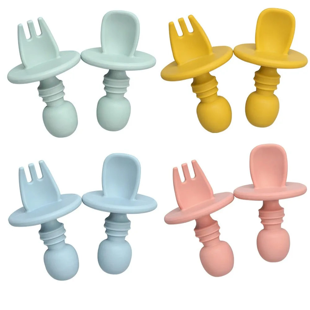 Bap livre grau alimentício infantil mini silicone conjunto de utensílios de mesa bebê macio cozinha adesão garfo colher crianças portátil soild cor teaspoo