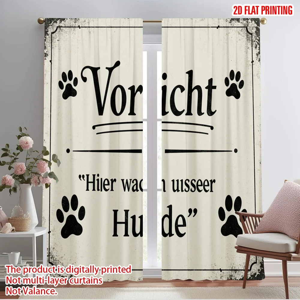 

2pcs 2D flat printing Party Window Curtains Caution Dogs Guarding Here Polyester Without Electricity Holiday Decorations Use for