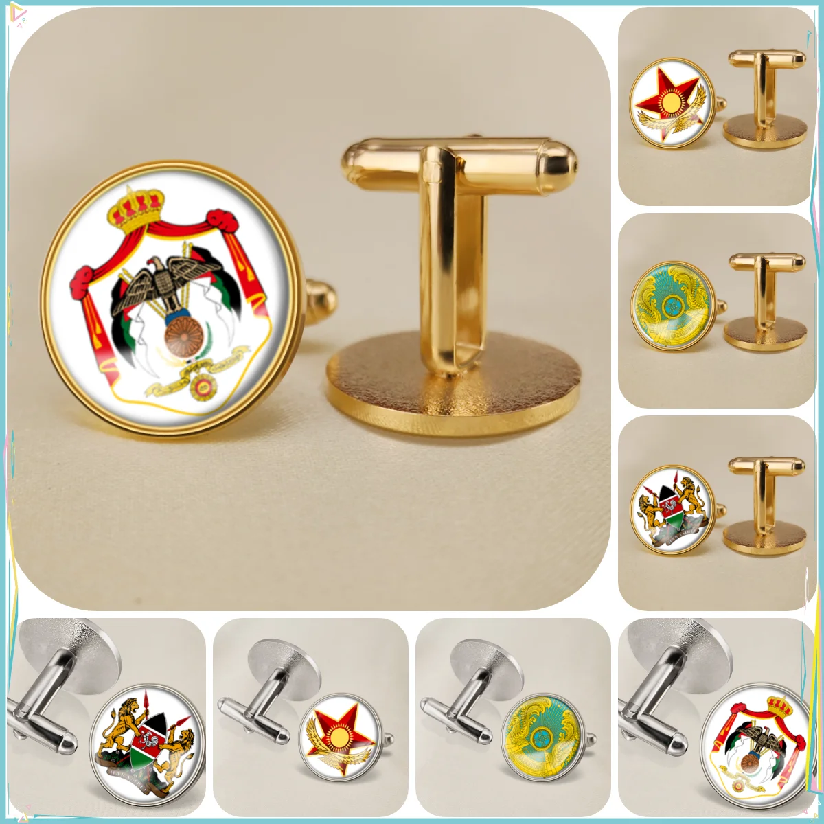 Jordan Kazakhstan Kenya National Emblem Flag Cufflinks