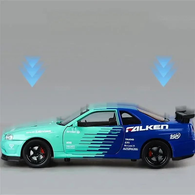 1:24 Nissan Skyline GTR R34 Alloy Track Sports Car Model Diecast Metal Racing Car Vehicles Model Sound Light Kids Toys Gift