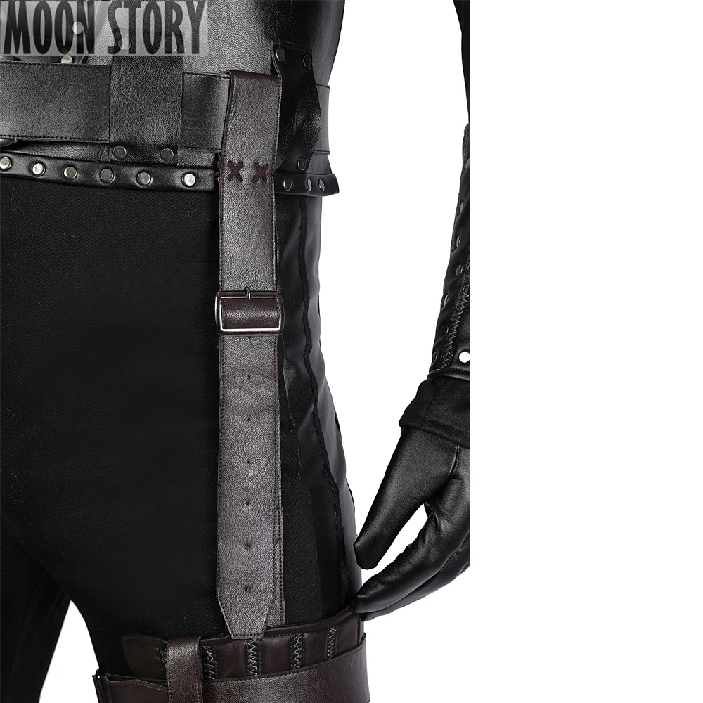 Witcher 2 Superheld Geralt Cosplay Kostuum Volwassen Mannen Battle Pak Zwart Lederen Halloween Uniform Tovenaar Pantser Volledige Set