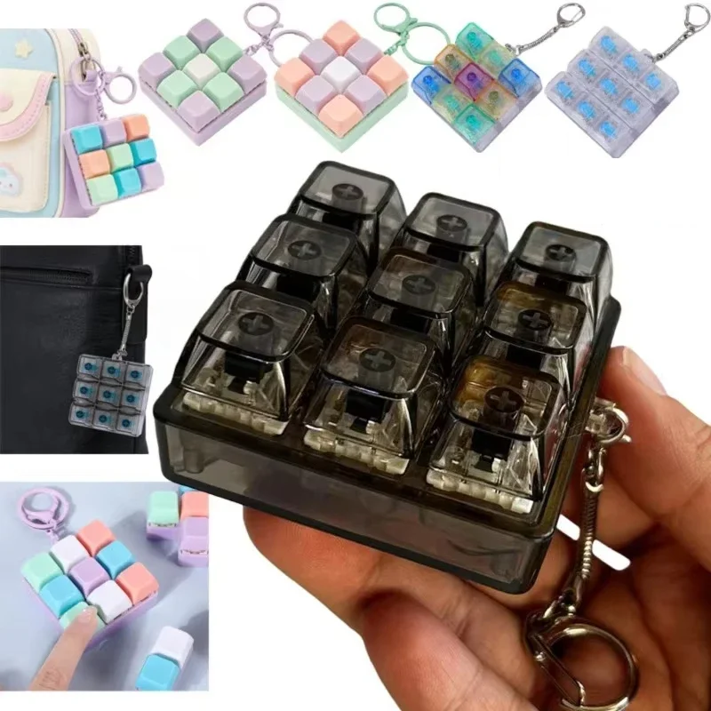  LED Light-Up Keychain Keyboard Clickable Button Fidget Toy for Stress Anxiety Relief Portable Desk Accessory Office Decor