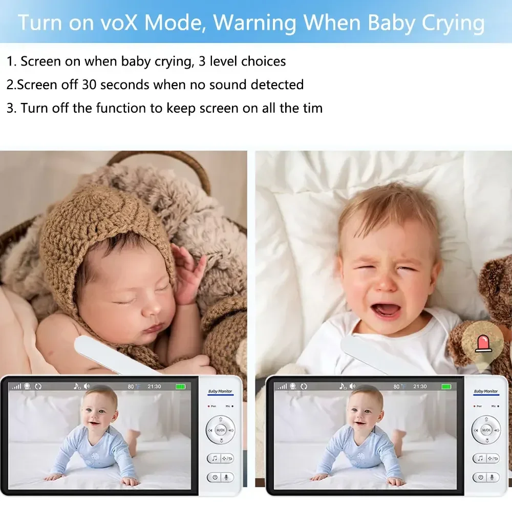 Baby Monitor Schermo da 7,0 pollici Batteria da 5000 mAh Sicurezza domestica intelligente per interni Telecamera con zoom PTZ Video sorveglianza Temperatura Ninne nanne