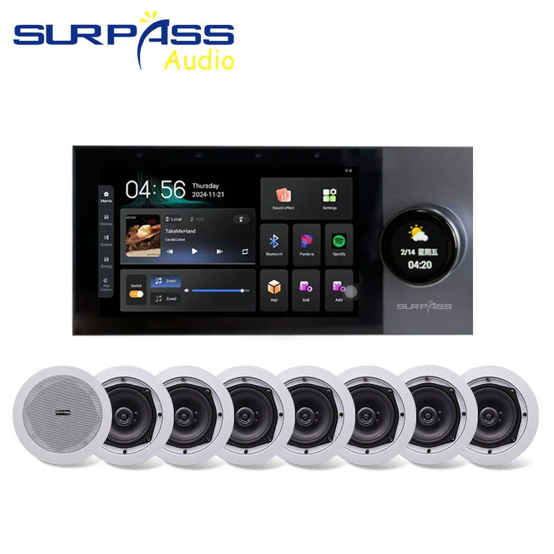 Home 4 Zone Audio Amplifier 7'' Android11 Alexa Voice Tuya Smart Home Control Panel 8x30W Channel WiFi Wall Amplifier Speaker Se image 3