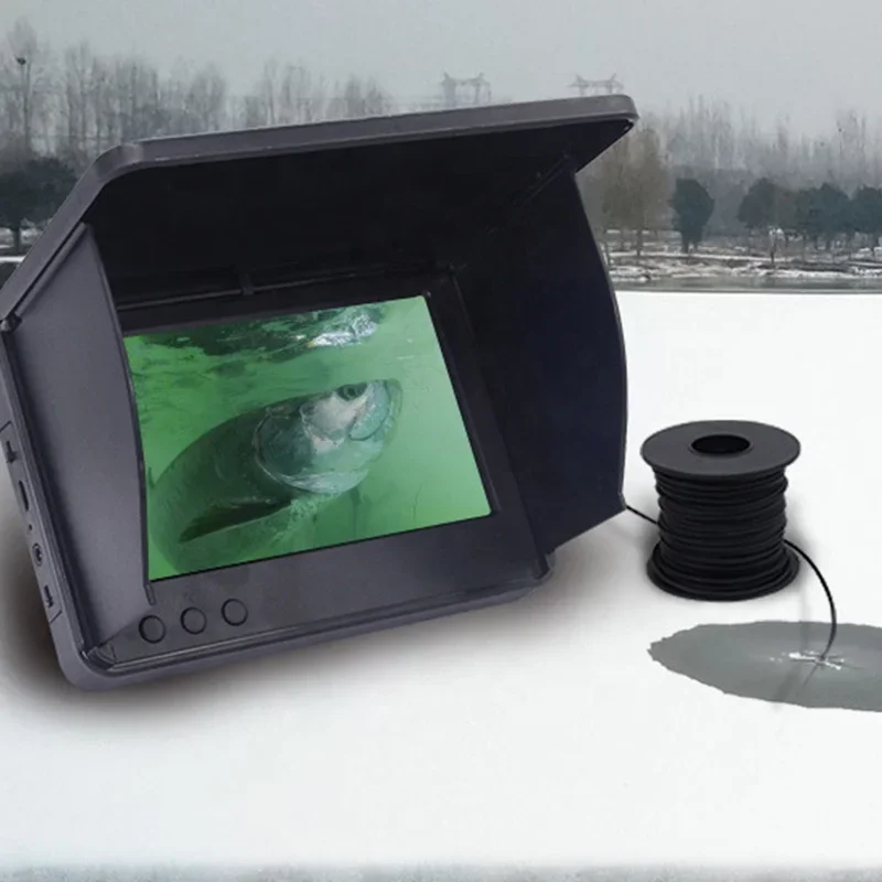 Ice Fishing Camera Underwater Fish Finder 4.3/5 Inch Sunshade Monitor 210° 1200TVL 12 IR Lights Night Vision 30M Cable