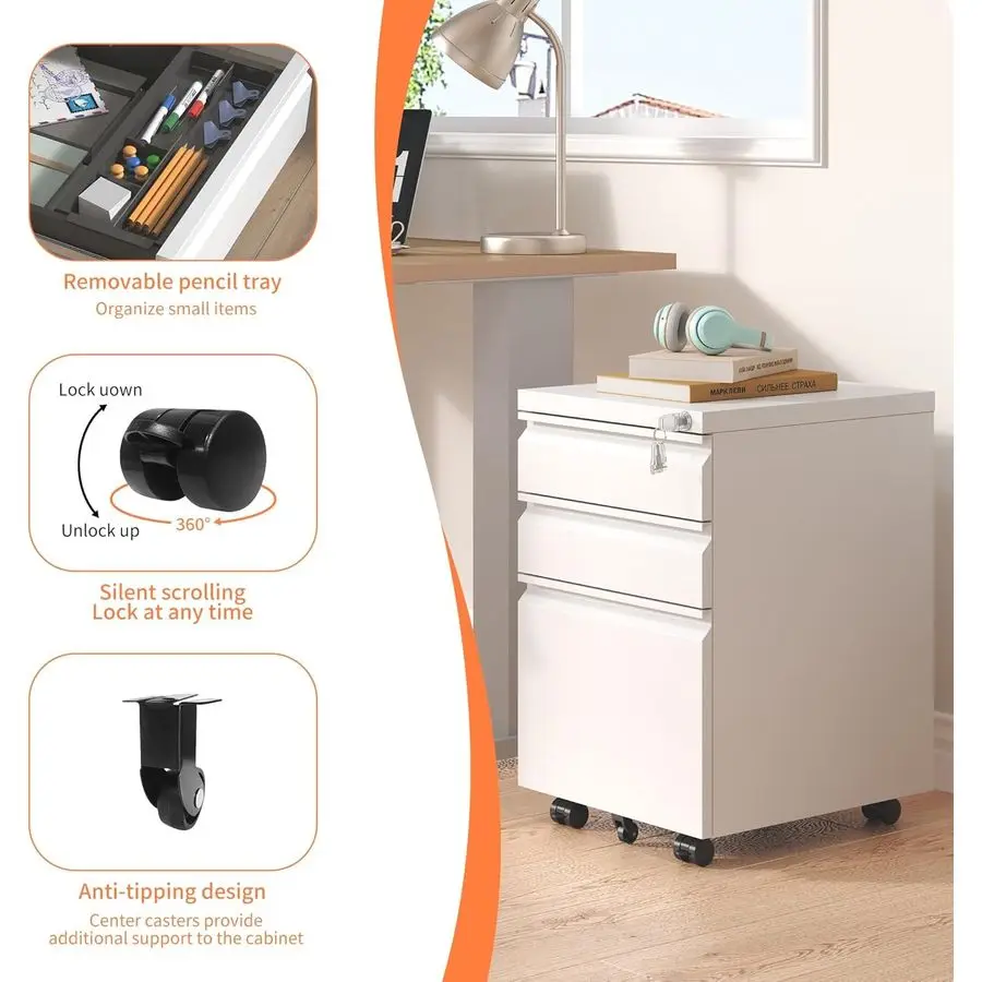 Drawer File Cabinet with Lock, File Cabinets for Home Office,Under Desk Cabinet, Locking File Cabinet for A4 Letter Legal, Fully