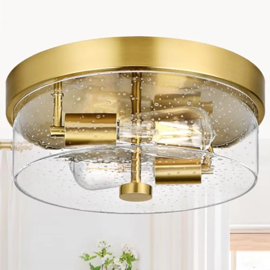 

Flush Mount Ceiling Light Fixtures, 2-Light Ceiling Mount for Farmhouse with Seeded Glass Lampshade, Industrial Flush Mount Lig