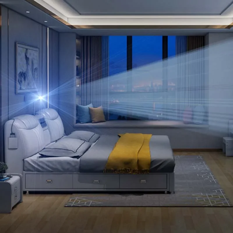 

Massager Leather Bed Projector Usb Charge Comferter Luxury Modern Bed Storage Electric Lit Multifonctionnel Bedroom Furniture