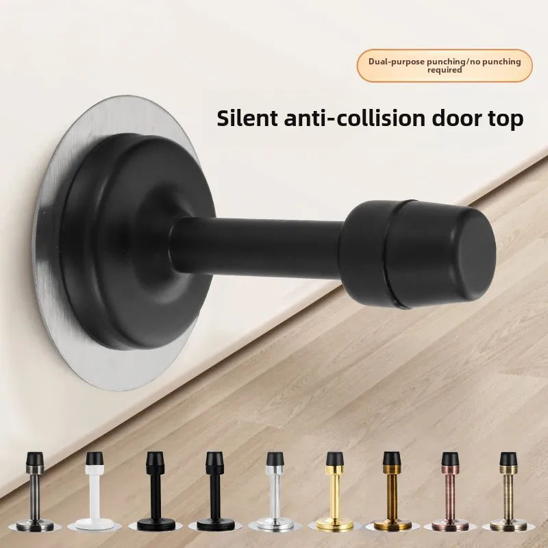 Stainless Steel Door Stops, Wall Mounted Door Stopper with Rubber Holder and Catch, Floor Fitting with Screws for HomeBedroom