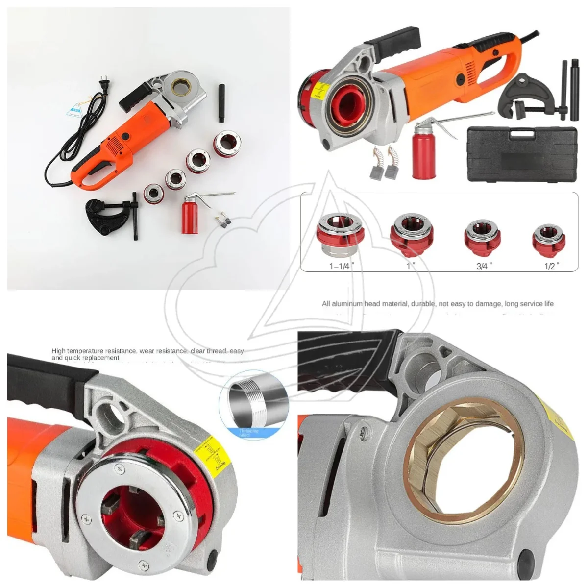 Handheld Pipe Threader 2300W Portable Design, Hinged Die Plate Threading Equipment for Galvanized Water Pipe Processing