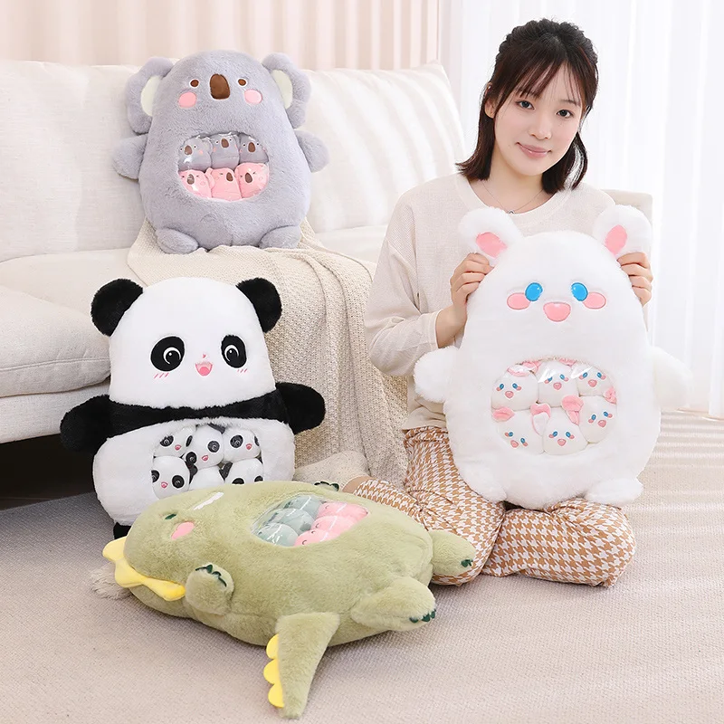 

6pcs/Bags Cute Stuffed Animals Snacks Plush Throw Pillow Toy Kawaii Rabbit Panda Dinosaur Soft Kids Plushies Toys for Girls Boys