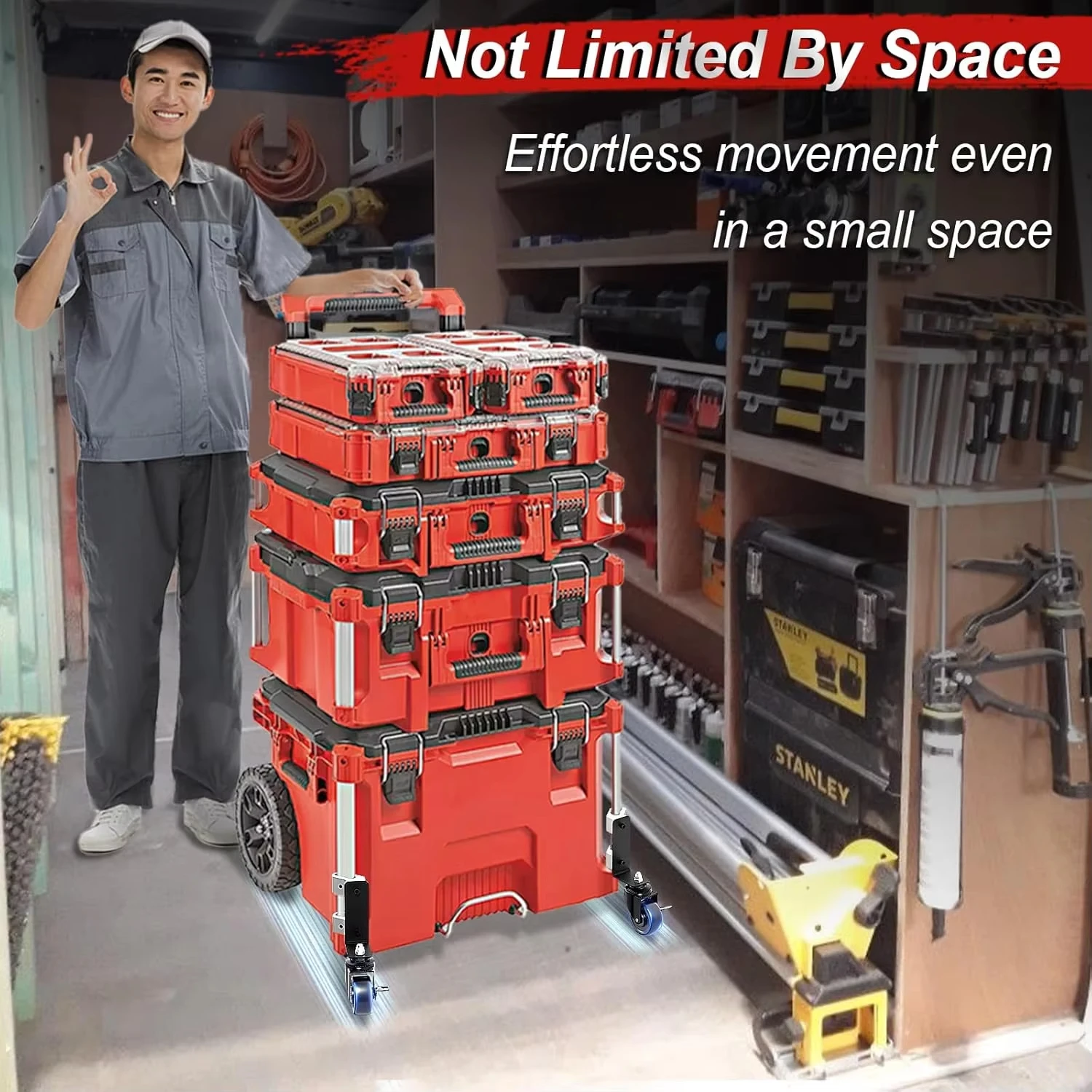 Actualizado 360 °   Ruedas delanteras duales, ruedas de envasado compatibles con Mil.Waukee Packout Rolling Toolboxes Accesorios Capacidad de 200 libras